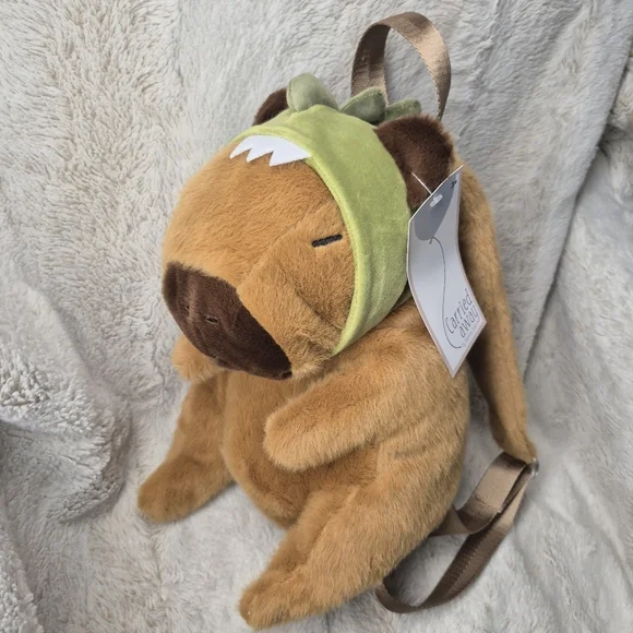 Cute Fun Capybara Dinosaur Brown Plush Backpack Gift NWT - Picture 1 of 11